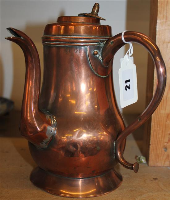 18th century copper chocolate pot